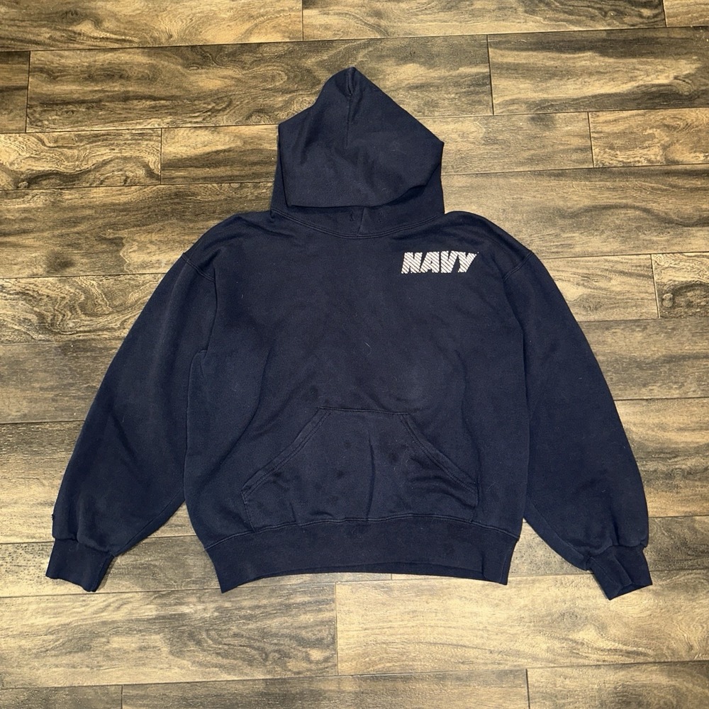 Vintage 90's US Navy Physical Training Fleece Pullover Hoodie Men's M Navy Blue